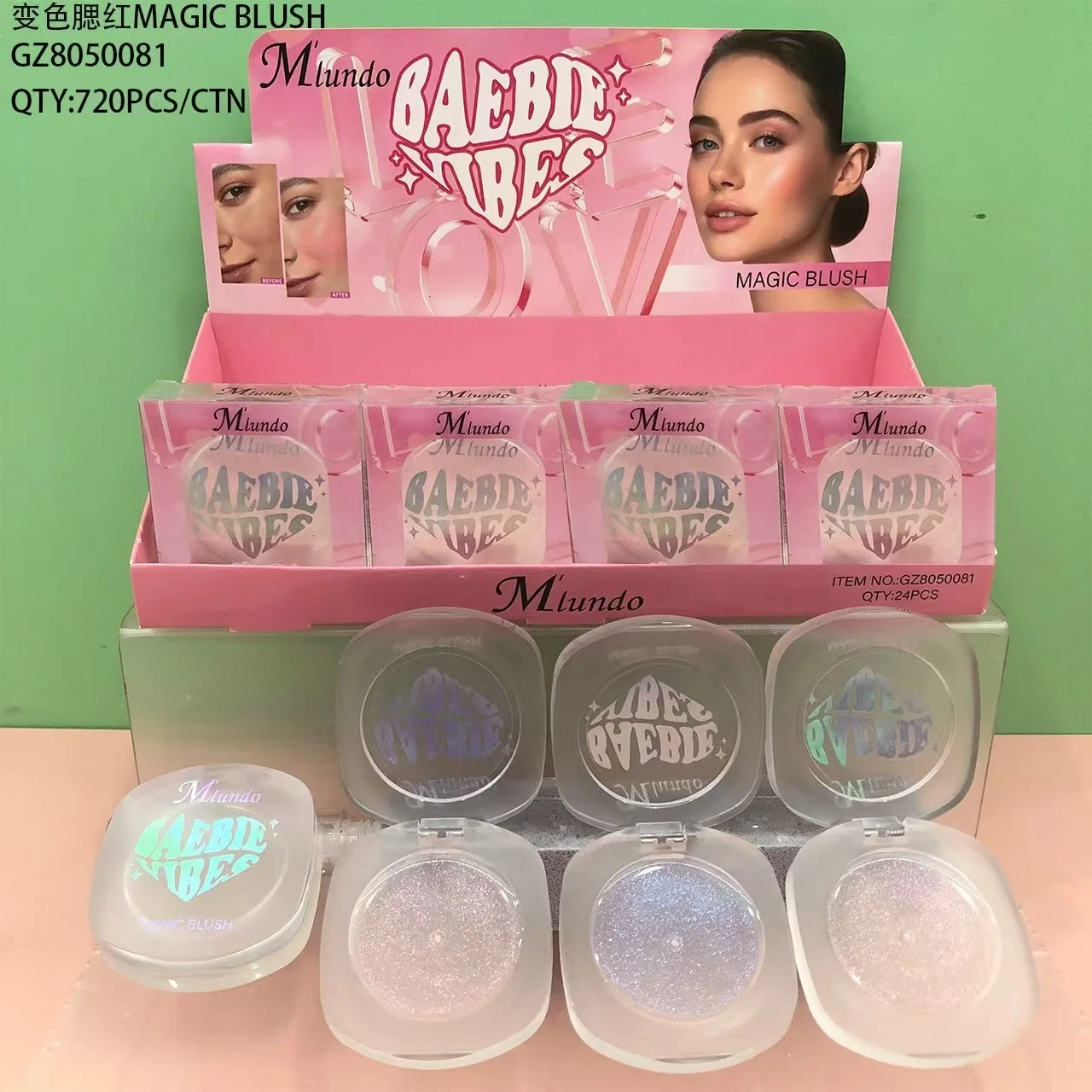 Mlundo Temperature change powder blusher black transparent crystal color change magic natural nude makeup lip and cheek dual-use