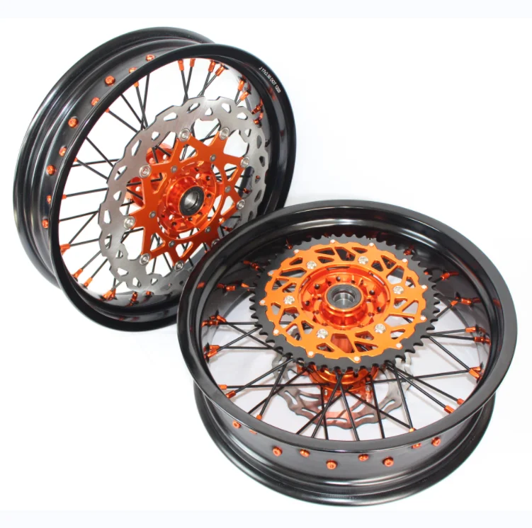 17 inch Black Rim Orange Hub motorcycle Super Motard alloy rims for EXC SXF
