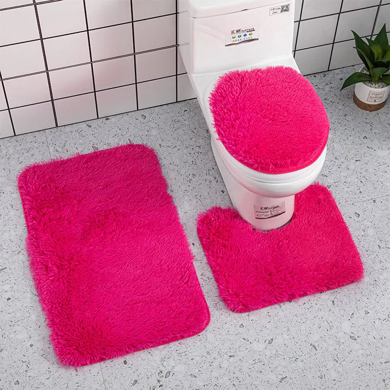 Customizable High Quality Soft Modern Non-slip Bottom multi-color Toilet Bath Floor Mat Rug 3 Pieces Bathroom Carpet Set