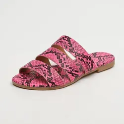 Snake Pattern Slippers Woman 2021 New Women Summer Pu Slippers Open Toe Flat Casual Cross Female Fashion Non Slip Ladies Shoes