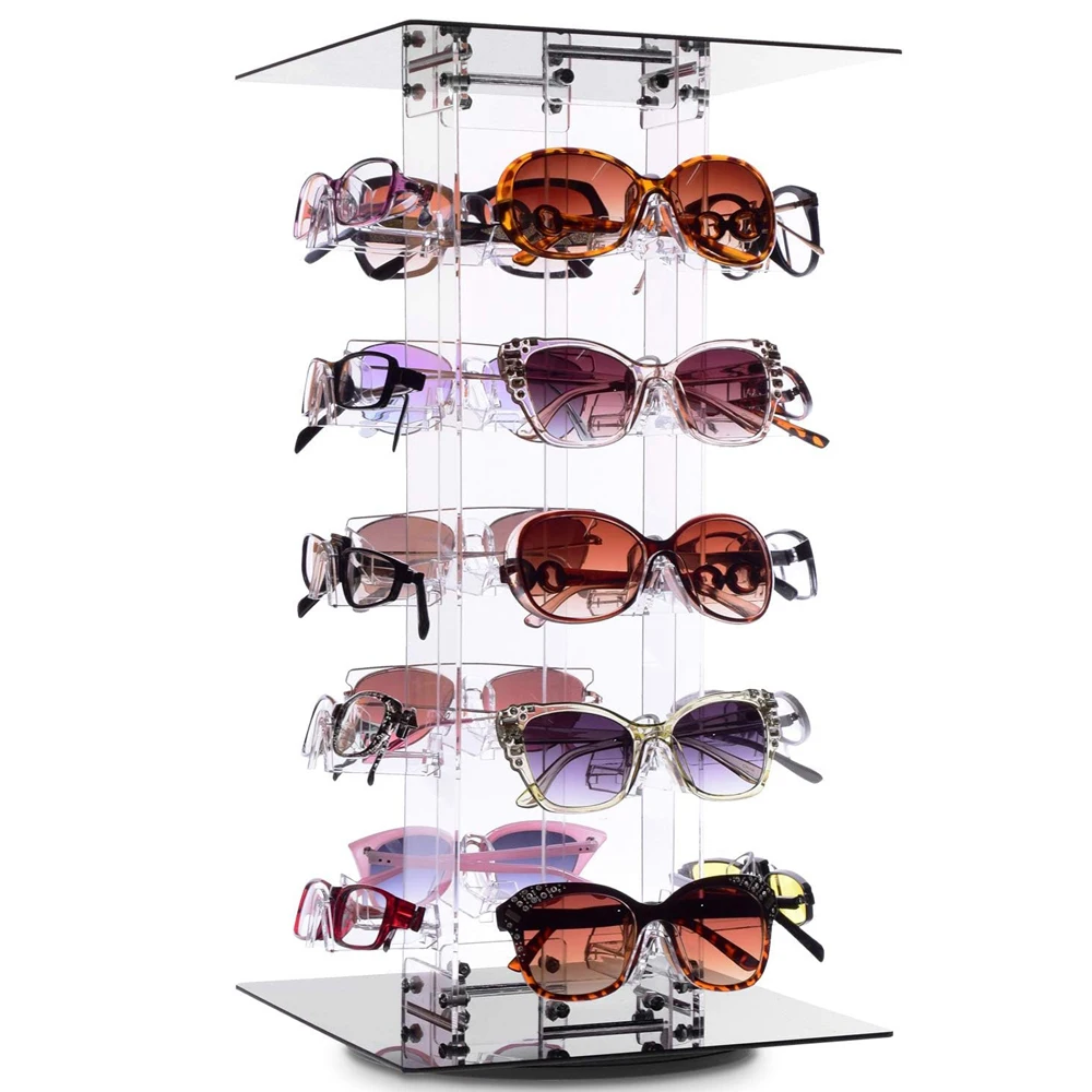 360 Degree Rotating Clear Acrylic Sunglasses & Eyewear Holder Display Eyeglasses Organizer Stands Rack