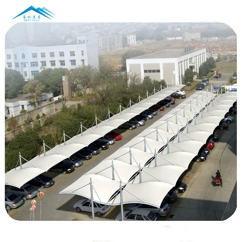 Натяжная мембранная конструкция PVDF, навес для автомобильного парковочного сада