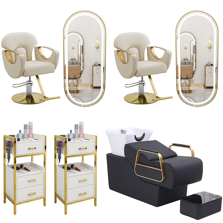 High Quality Modern Simple Gold Barber Chair with Antique Covers for Hair Salons and Beauty Studios
