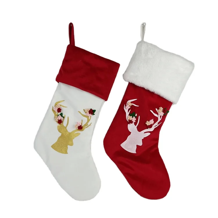 Набор из 2 рождественских чулок с оленем, подвесное украшение для елки, подвесные чулки для рождественского камина, Рождественское украшение для семьи