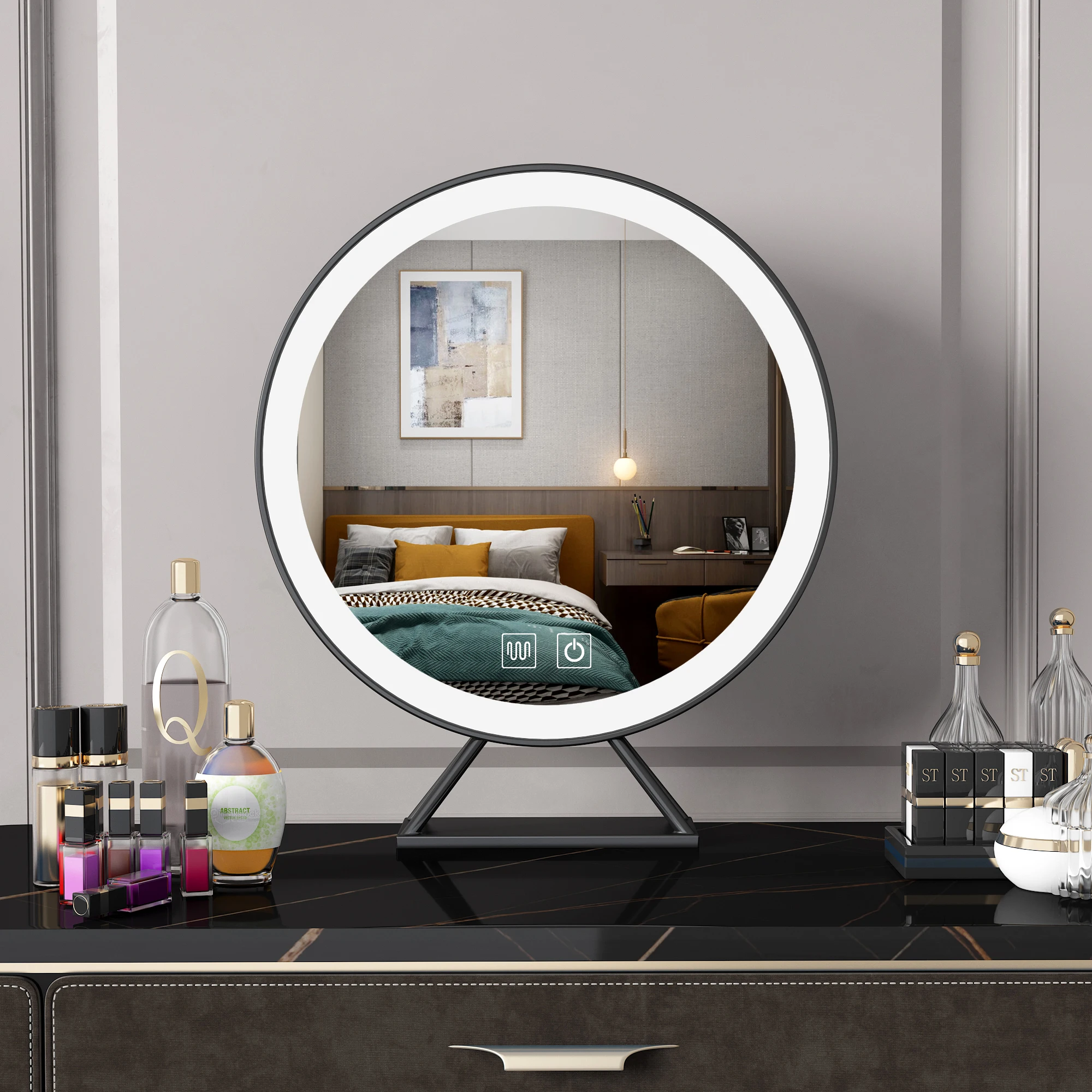 Home bedroom makeup led light metal framed decorative table mirror