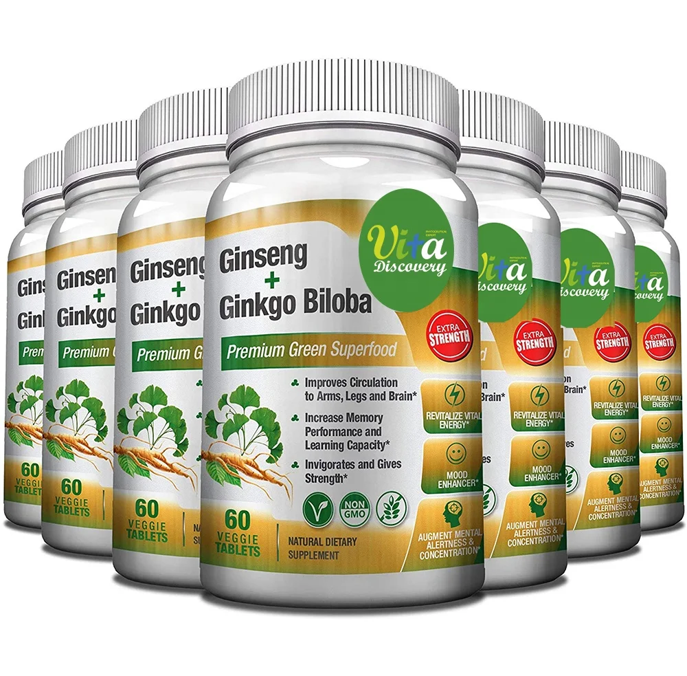 herbal supplements organic Ginseng Ginkgo Biloba extract energy supplement tablets support brain health care