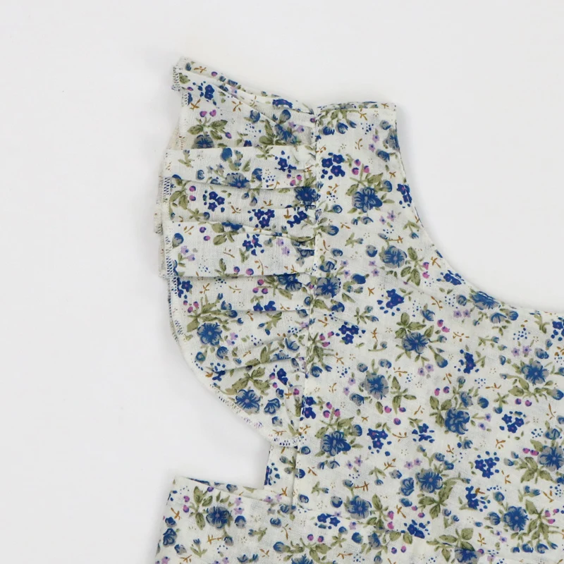 Wholesale High Quality New Fashion Girls Clothes White and Blue Floral Dress Girls Dress