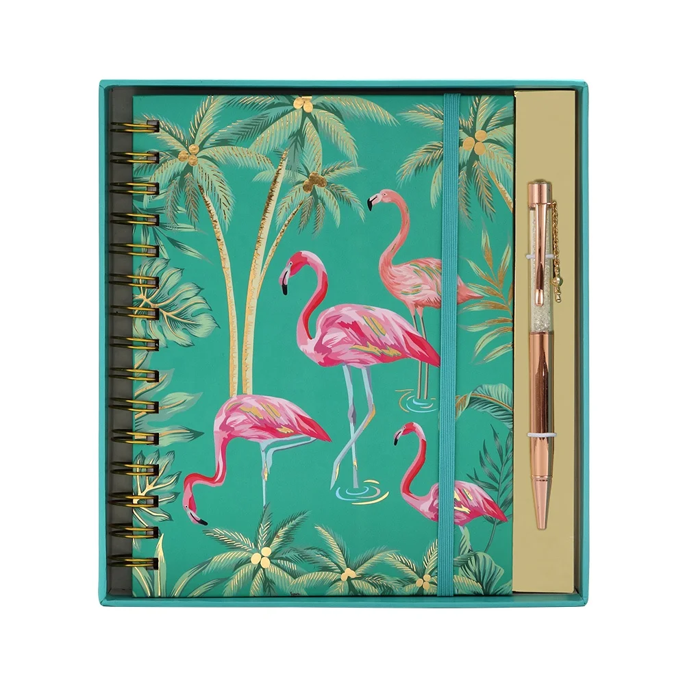 
Customisable Gold Foil Flamingo Paper Office Journal Notebook And Pen Gift Stationery Set From China 