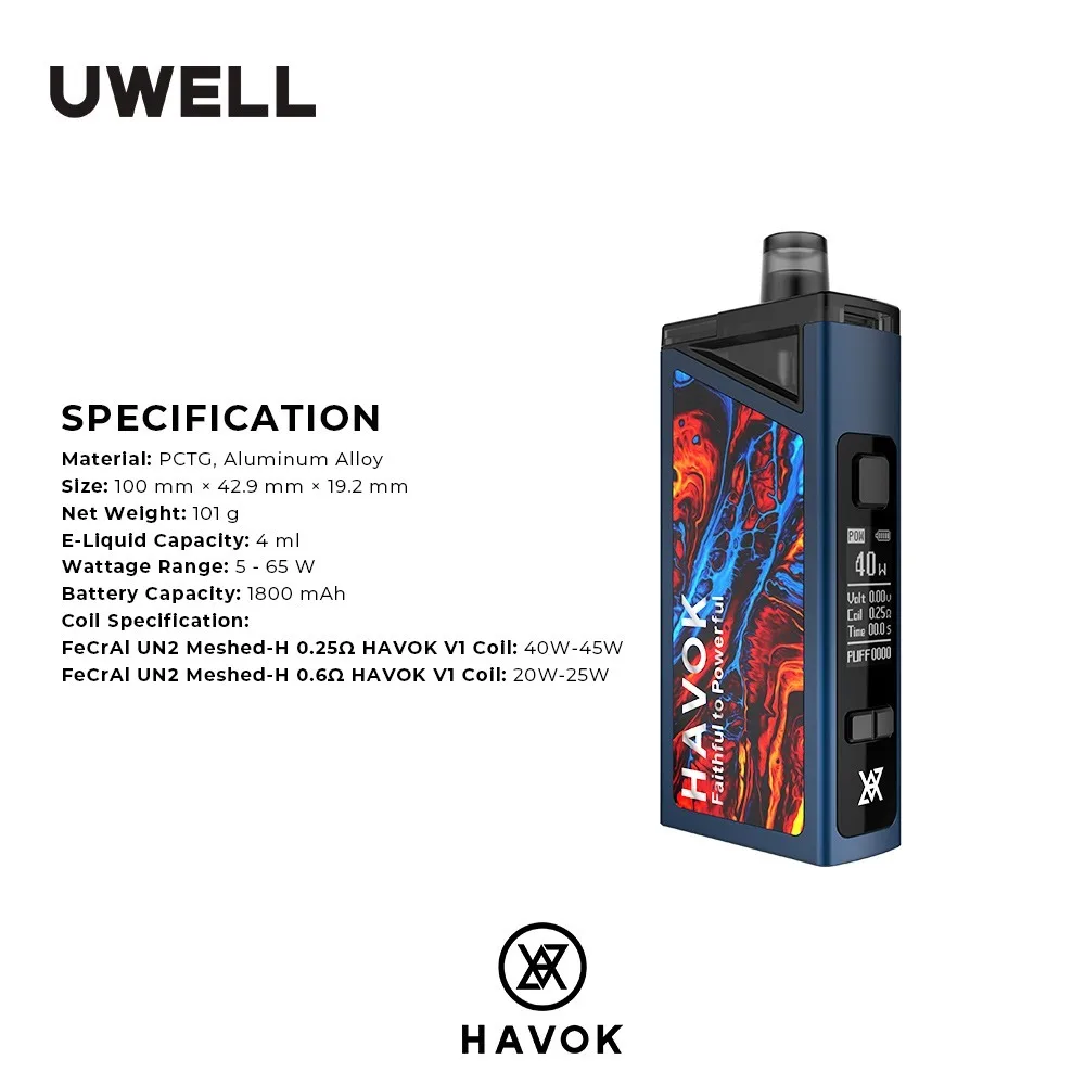 Uwell Havok V1 Pod Kit 0 25/0 6 Ом оригинальные катушки 1 упаковка/4 шт.