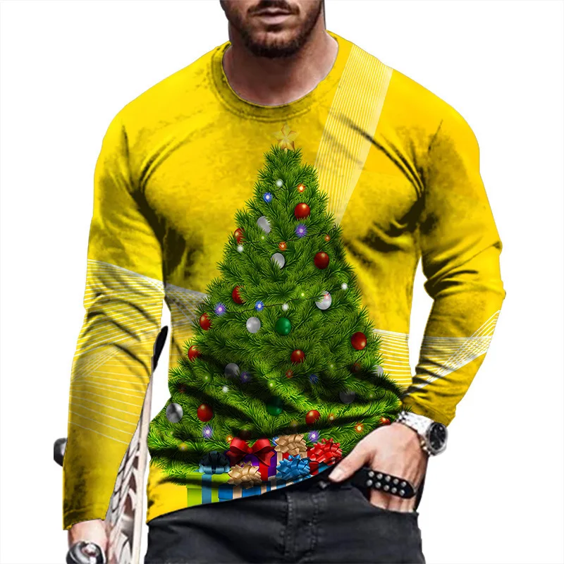 Europe and United States new Christmas men fall big yards long sleeve T-shirt collar set of 3d digital printing