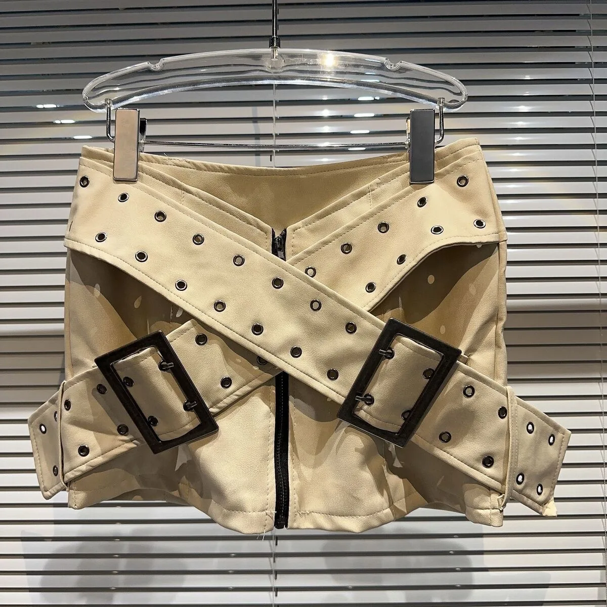 Girls 2024 Spring and Autumn New style fried street cross wide belt pu Leather fashion short skirt