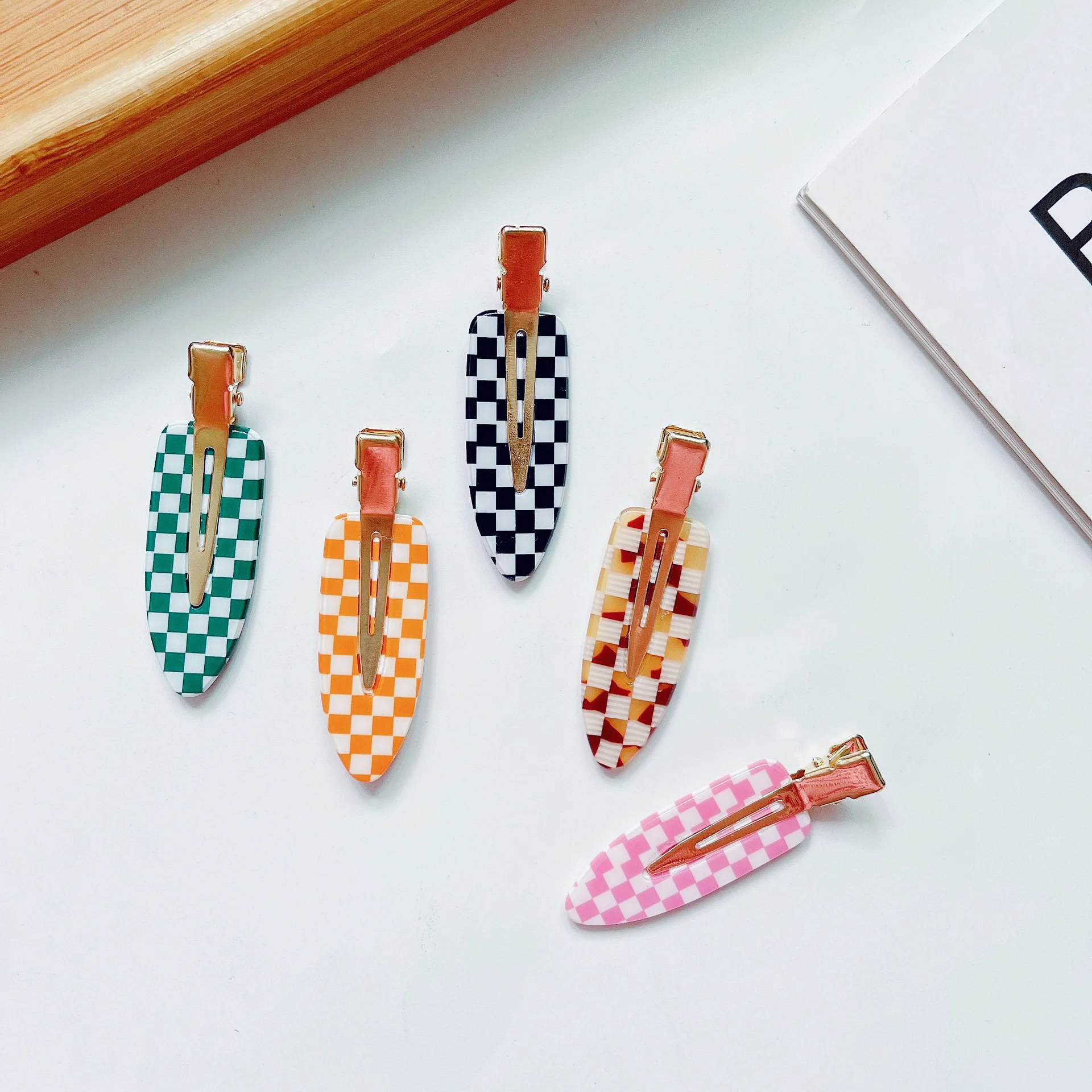 SongMay fashion No Crease Acetate hairpins pink checkered No Bend hair clips for women hair accessories