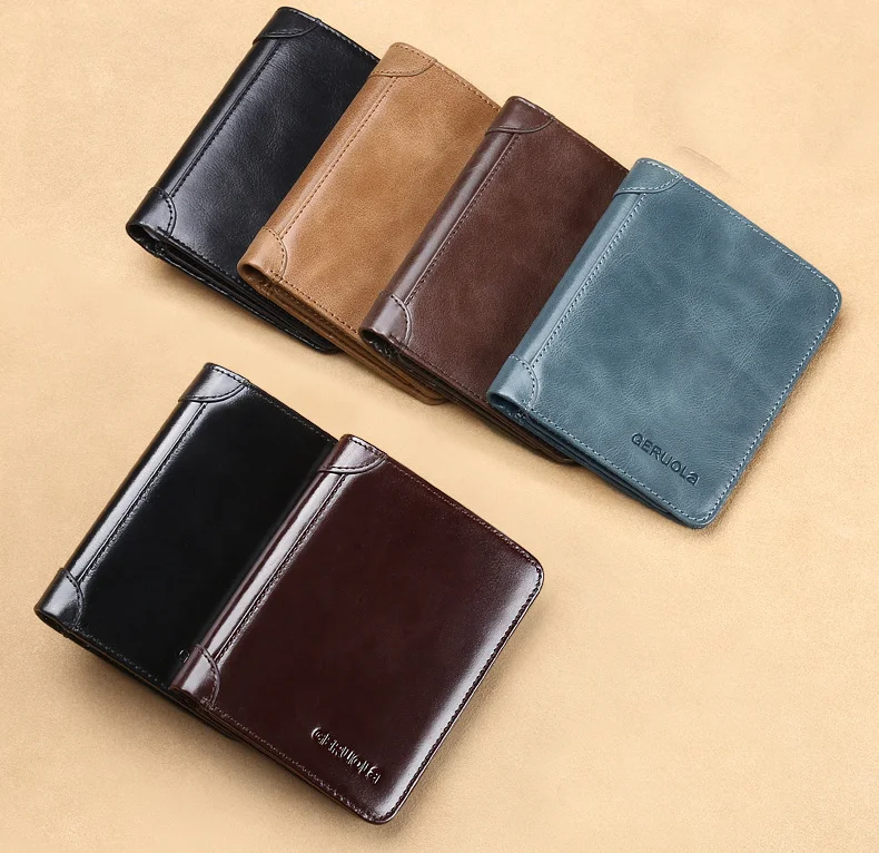 RU Men Wallet Rfid Anti-theft Brush Ultra-thin First Layer Cowhide Short Genuine Leather Wallet Wholesale