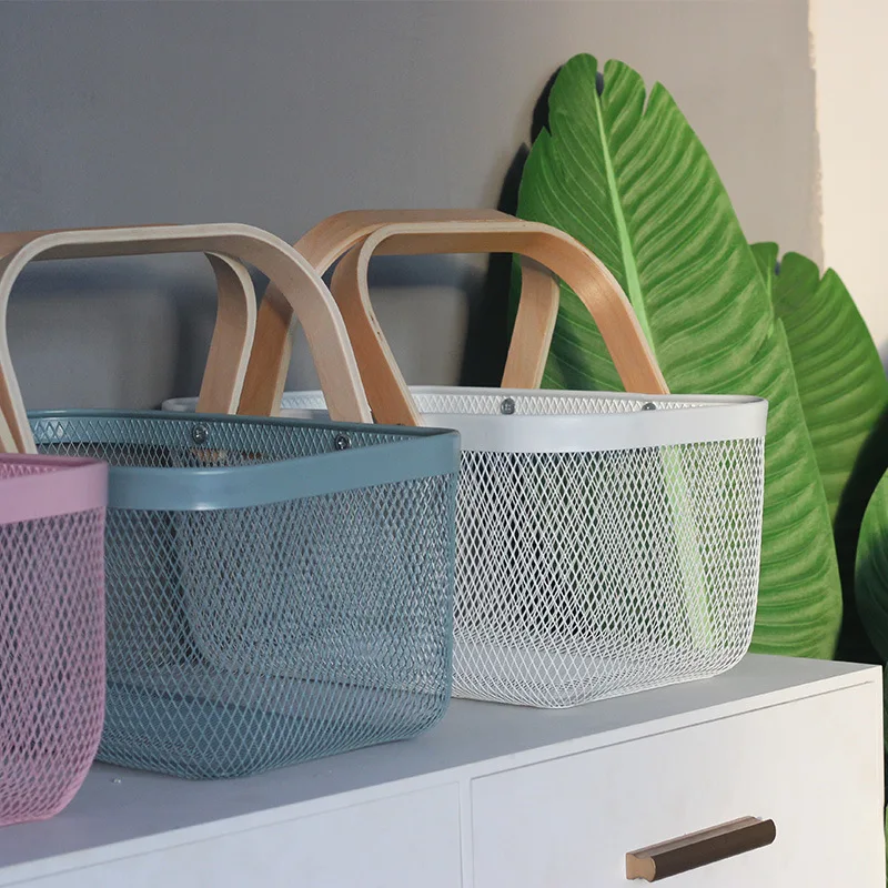 Picnic Baskets Nordic Bread Food Vegetable Mesh Metal Wire Shopping Fruit Gift Other Storage Picnic Baskets With Bamboo Handle