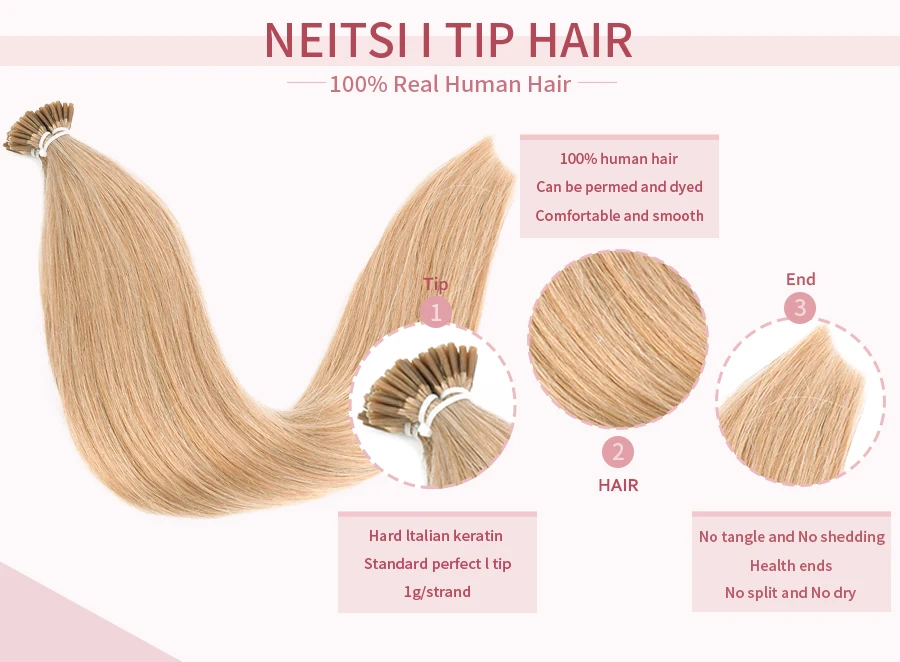 Neitsi I Tip Hair Extension 100% remy Human Hair Indian Straight Keratin Capsules atural Brown and Blonde Color hair extension