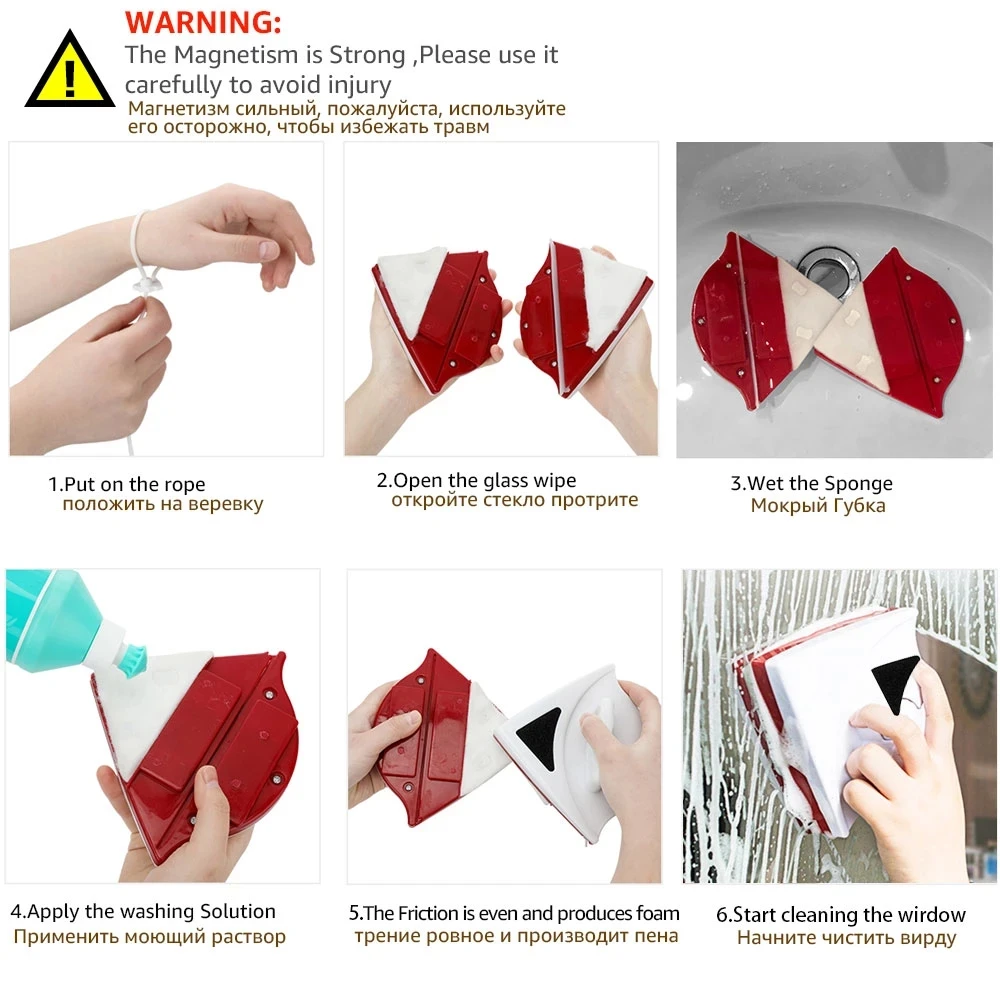 Window Cleaning Tools Glass Scrape Wiper Brushes Glass Cleaning Brush Magnetic Window Cleaner Brush