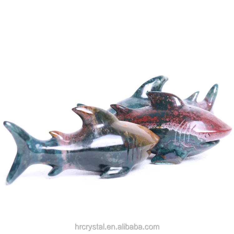 Wholesale natural high quality Marine jasper shark carvings for home decorations