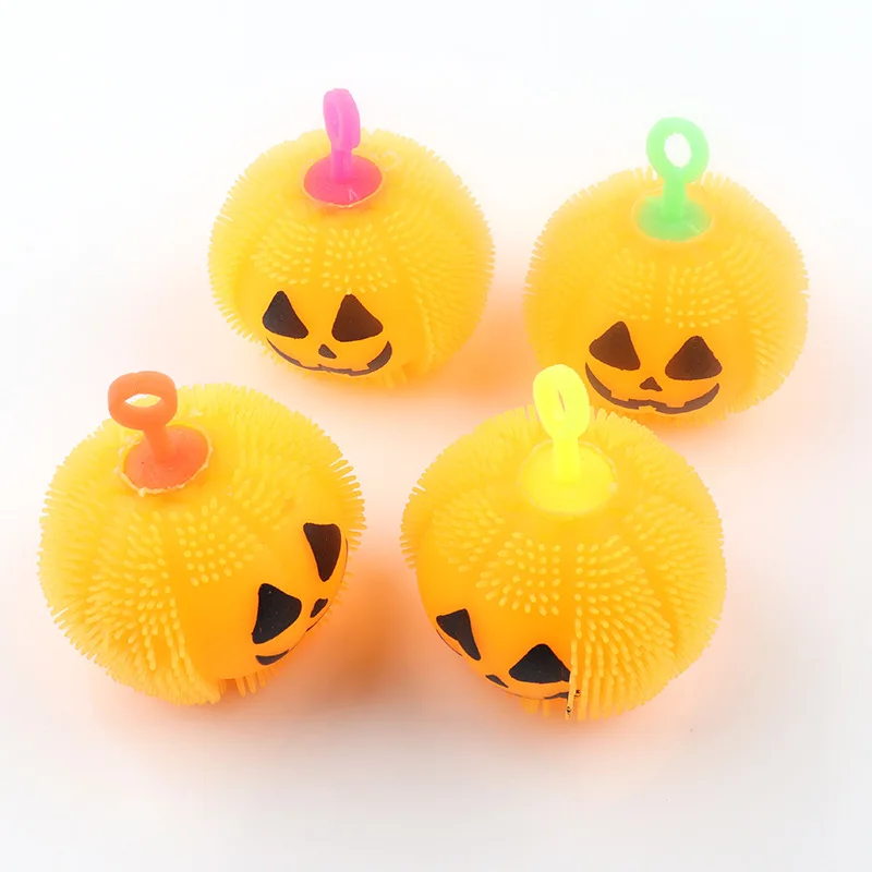Wholesale New Halloween Pumpkin TPR Squeeze Anti Stress Ball Led Light Up Yoyo Puffer Ball fidget toys