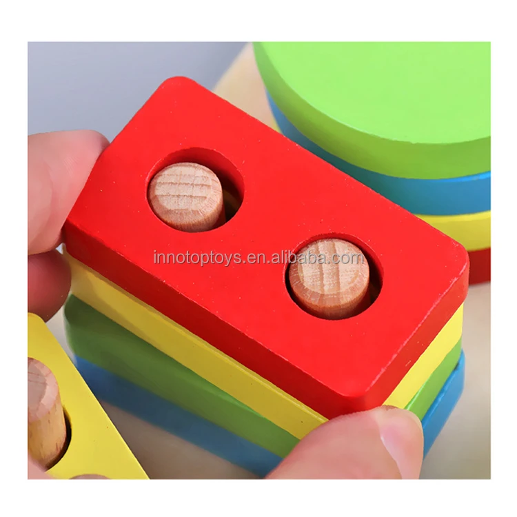 Wooden Block Set Colorful Magnetic fishing toys Cognitive Geometric Blocks Stacking Game For Kids