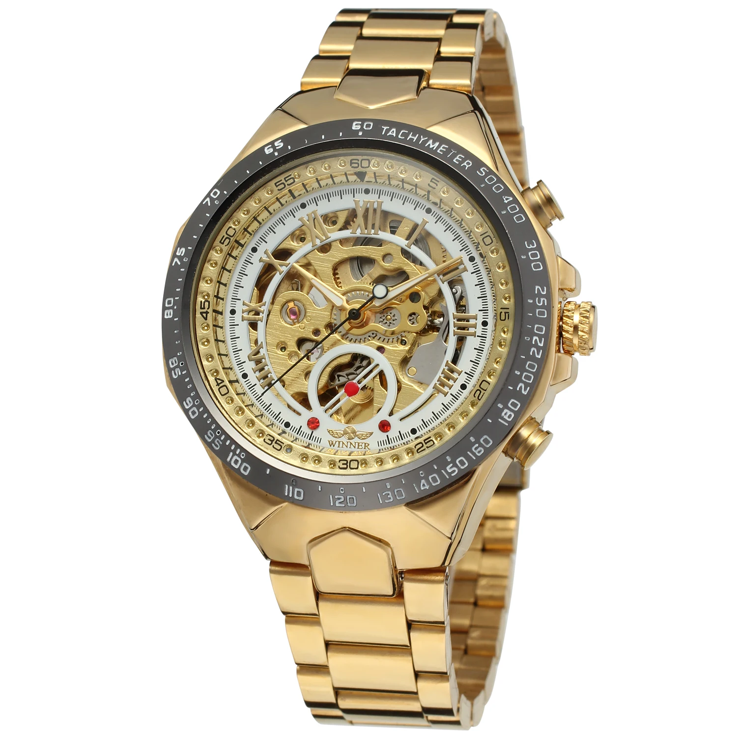 Hot sale style winner gold luxury stainless steel automatic watch waterproof mechanical watch