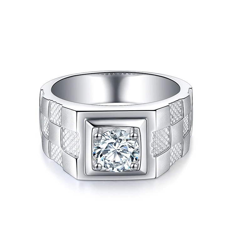 Zhanhao 1CT 6.5MM D VVS Moissanite S925 Pure Silver Engagement Rings Set with certificate For Men