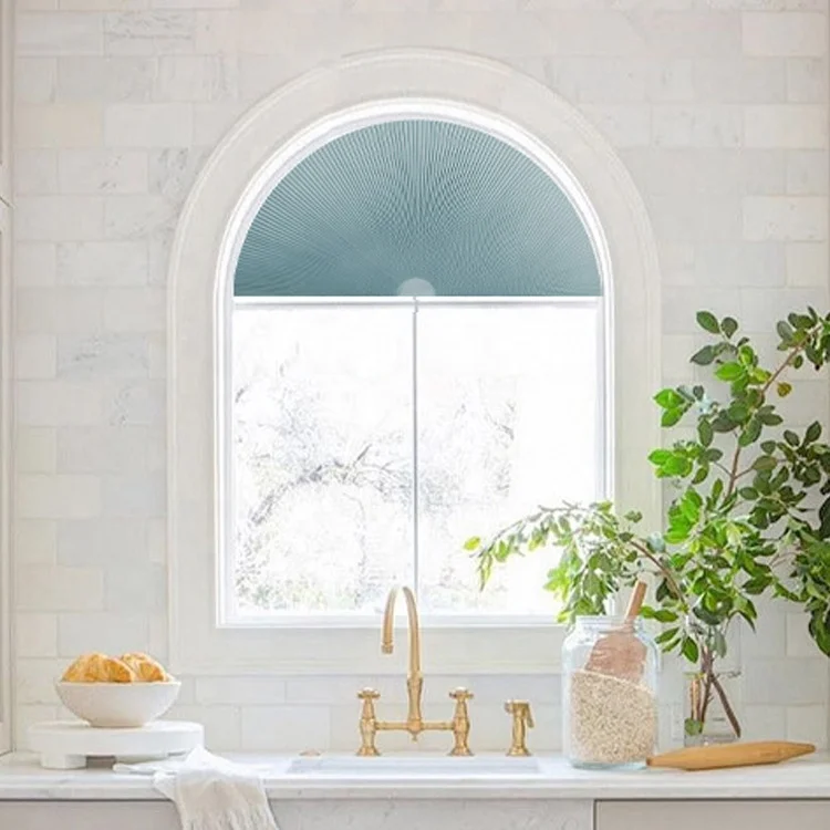 Half Circle Window Shades Easy Install Nonwoven Arch Pleated Blind Fabric Filtering Light Prefect Fit For Half Moon Arch Windows