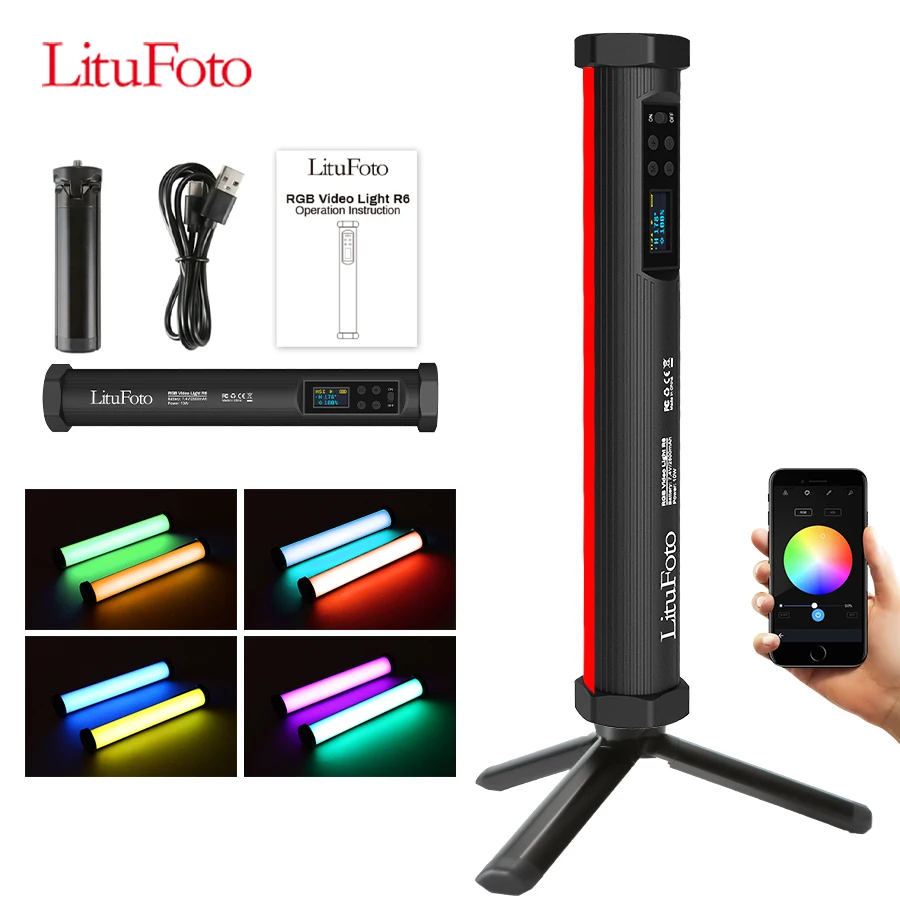 LituFoto новый дизайн портативный USB Перезаряжаемый пульт дистанционного управления RGB Светодиодная трубка для живой фотографии видео