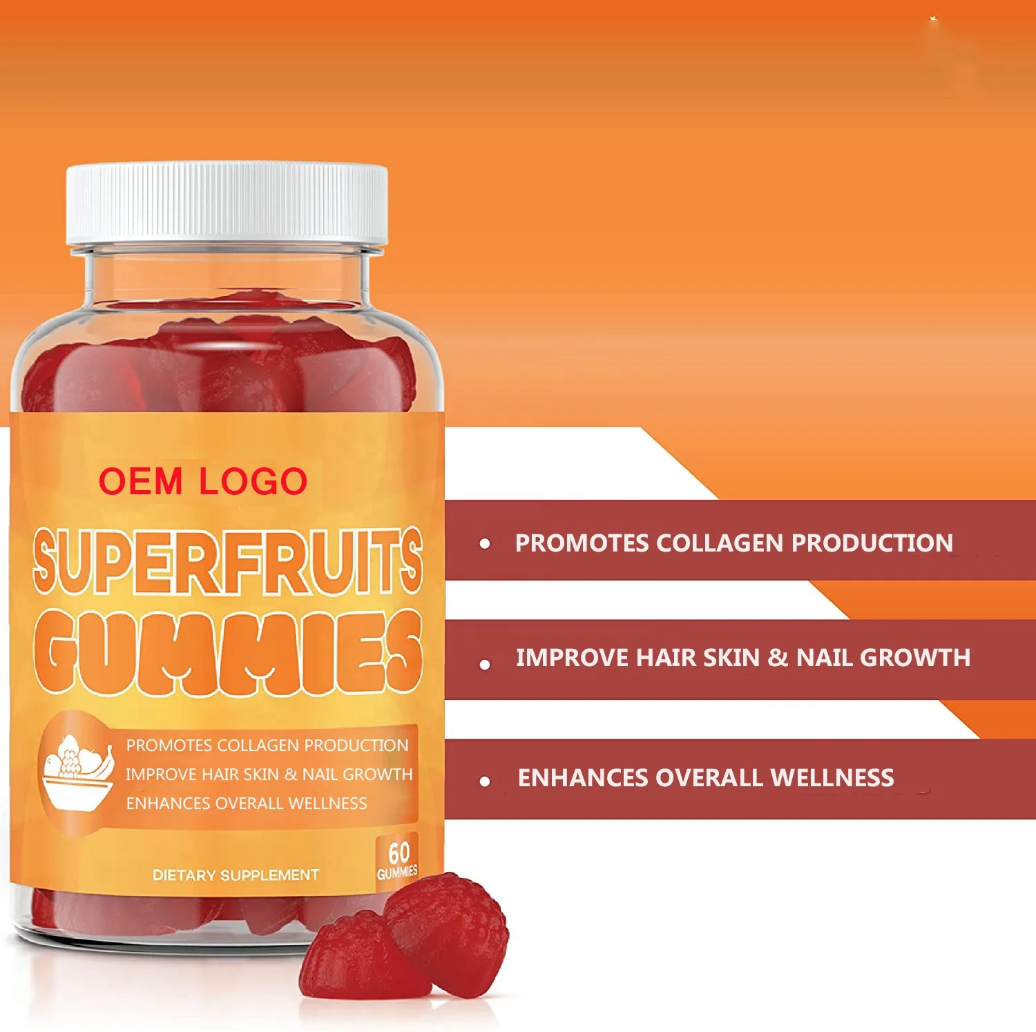 Vegan SuperFruits Gummies with Biotin Vitamins for Collagen Formation for Hair Skin Nails Wrinkles Available in Capsule Powder