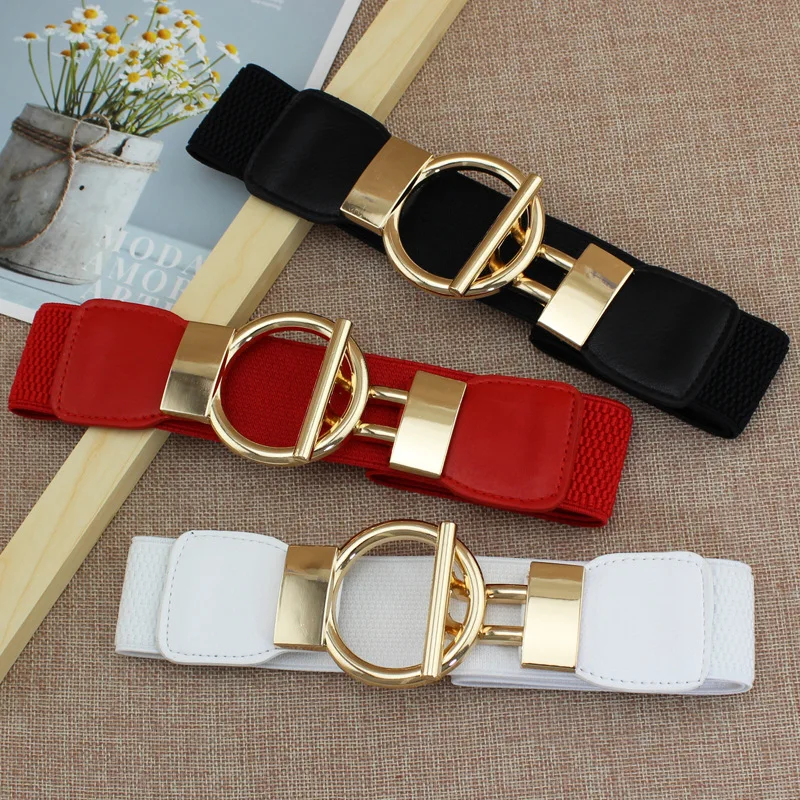 
Fashion Dress Belts for Women Simple Waist Elastic Ladies Band Round Buckle Decoration Coat Sweater Party Belt Girdle Belt Gift 