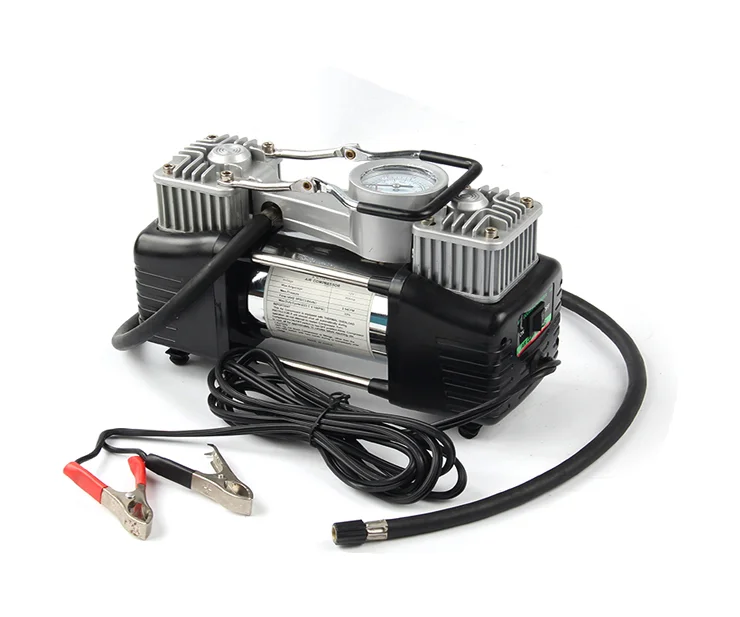 Portable 12V DC Mini Air Pump Car Tyre Inflator Heavy Duty Double Cylinder Auto Digital Tire Inflator Tool Set Black
