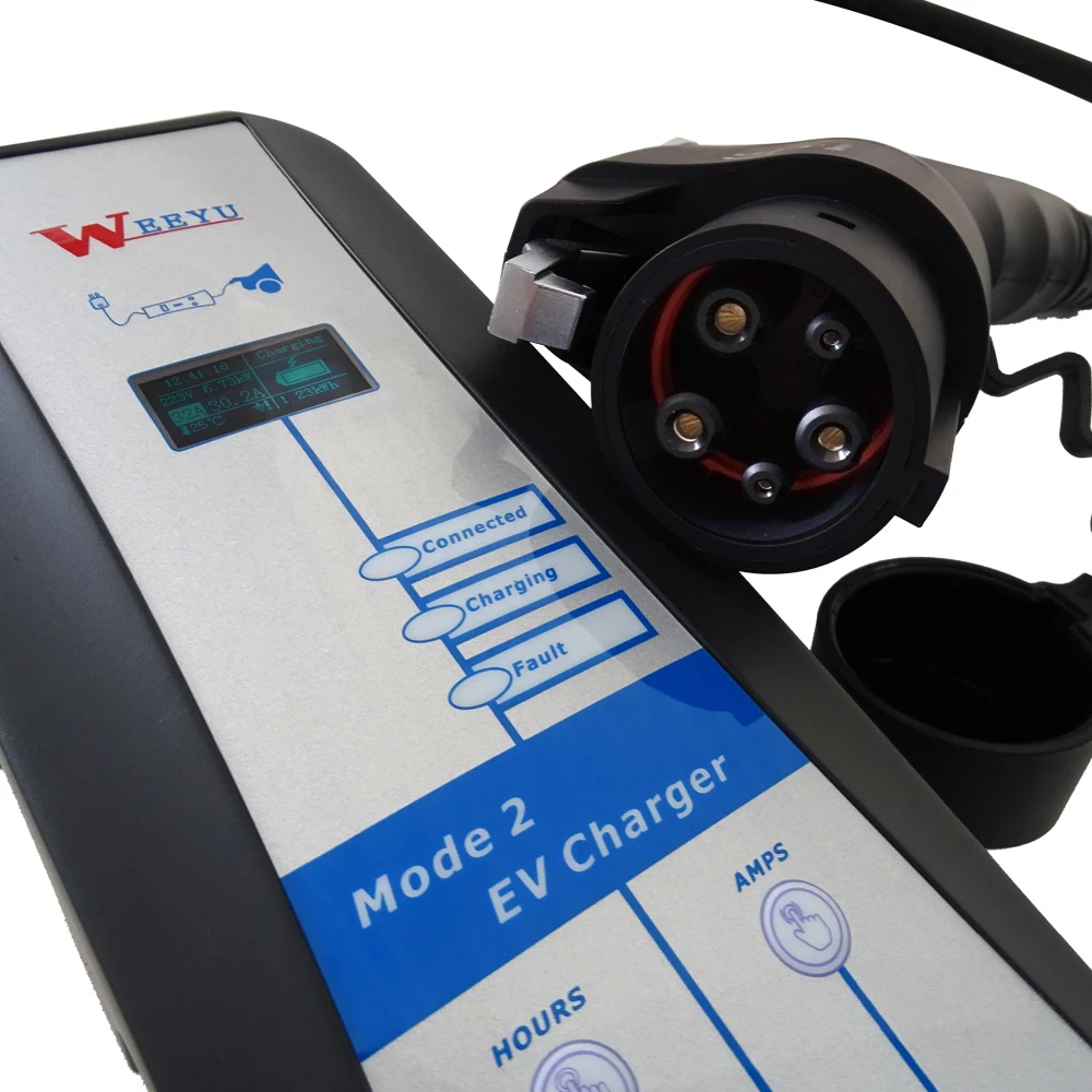 7kw 32A портативное зарядное устройство AC EV с зарядным кабелем Mode 2