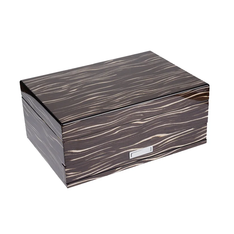 custom logo double layers glossy lacquer wooden veneer storage watch jewel  box display case with lid and locks