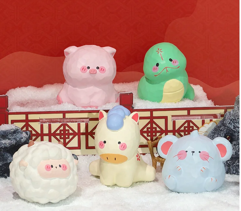 New Ornament Lucky Small Zodiac Ornament 12 Zodiac Resin Desktop Decoration Cartoon Doll engravable gift items