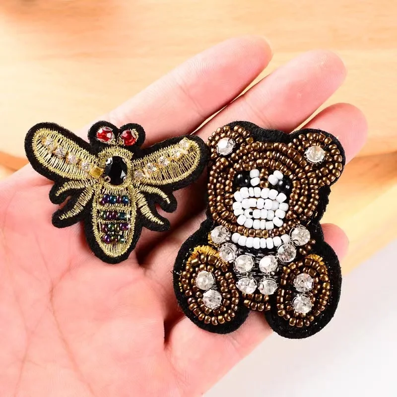 Индивидуальные модные блестящие Вышитые нашивки с медведем синелевые блестками для женской сумки