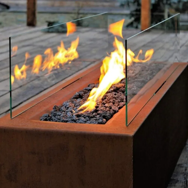 new outdoor garden no smoke natural gas firepit table patio corten steel modern huge propean fire pit with glass
