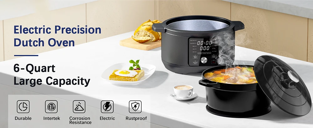 1500W Multifunctional Slow Cooker For household with LCD Display and Knob Control