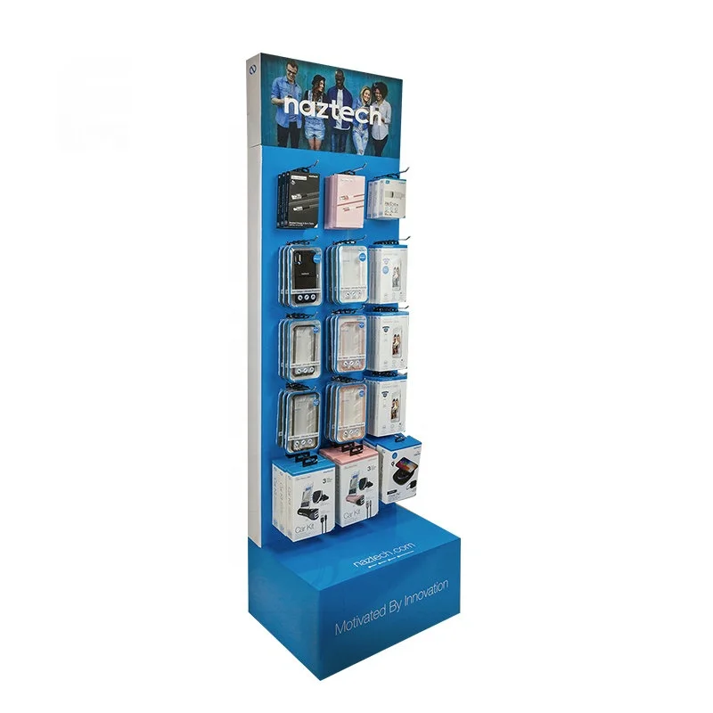 Custom Retail POP Floor Stand Promotion Cardboard Peg Hook Display Stand For Cell Phone Accessory