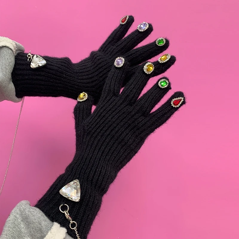 Wholesale New Gem chain Diamond Chain Gloves  Autumn and Winter Warm Fashion Gloves
