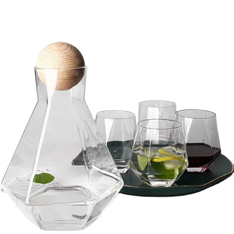 Hensin Luxury Diamond  Home With Handle Glass Drinking Family Tea Cups Glass Water Kettle Set For Guests