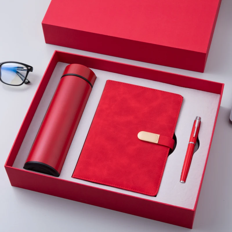 Custom luxury PU Leather Notebook Gift Box Set Business Gift Thermos Cup coproate Gift Set With Pen And flask water bottle