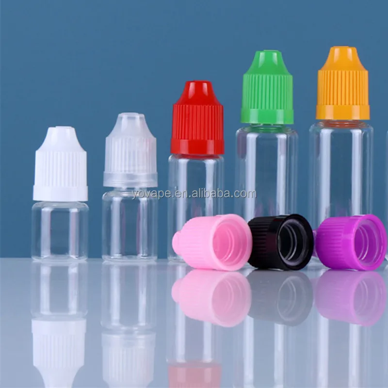 Squeezable empty 3ml 5ml 10 ml 15ml 50ml 100 ml 1 Oz clear PET plastic mini liquid dropper bottle with child proof resistant cap