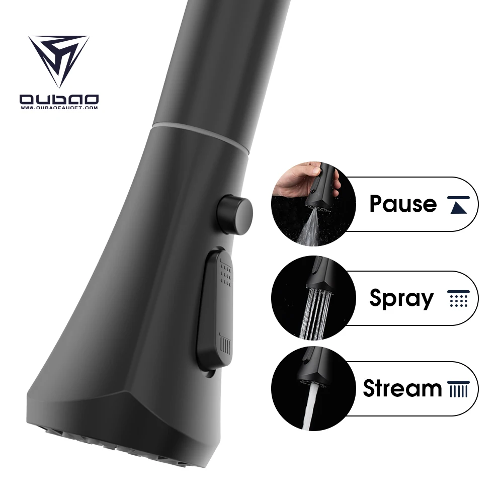 Hot Sale 3 Way Kitchen Sink Faucets Black Water Tap With Pull Down Sprayer