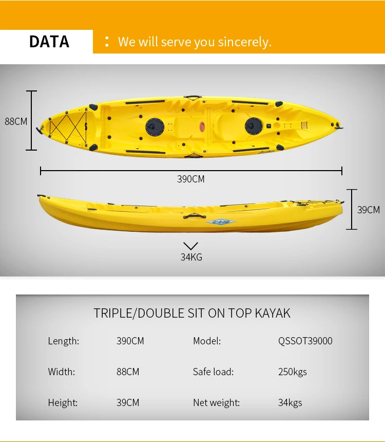 Family  Aluminum Frame Chair Double Hot sale Fishing tandem Kayak 2+1 Sit On Top