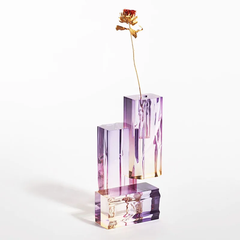 Толстые блочные крашеные акриловые каучуковые вазы красочные кристаллы Акриловые каучуковые вазы для цветов Растения горшки для украшения дома офиса