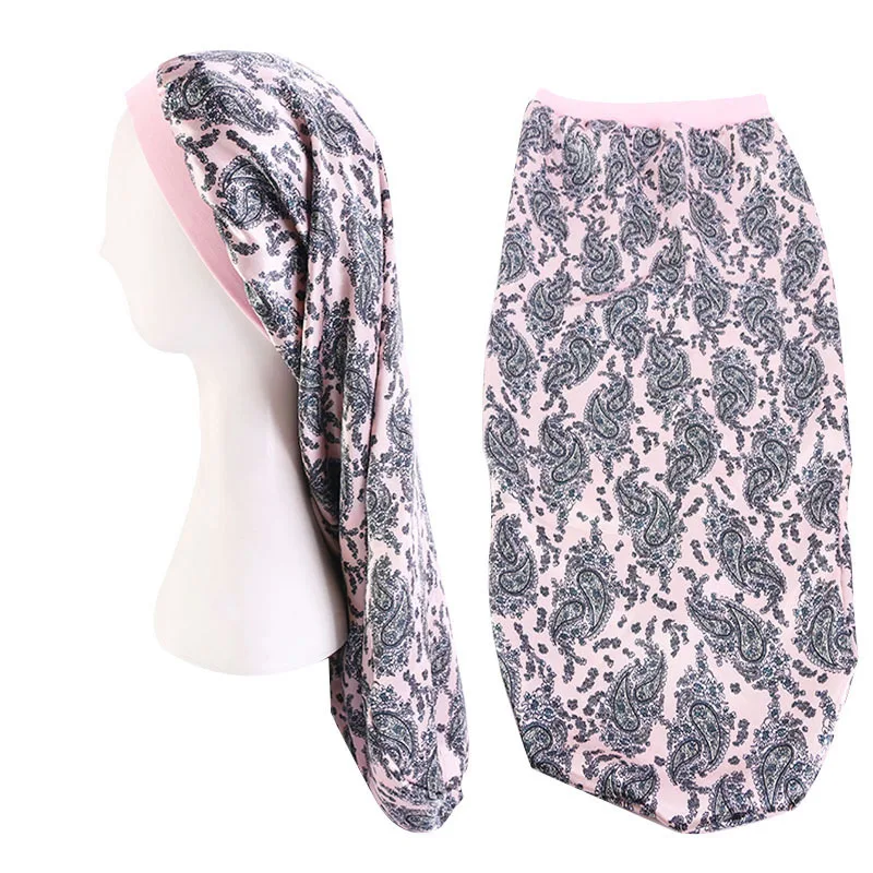 Long Satin Sleep Cap Hair Bonnet Loose Sleeping with Soft Elastic Band for