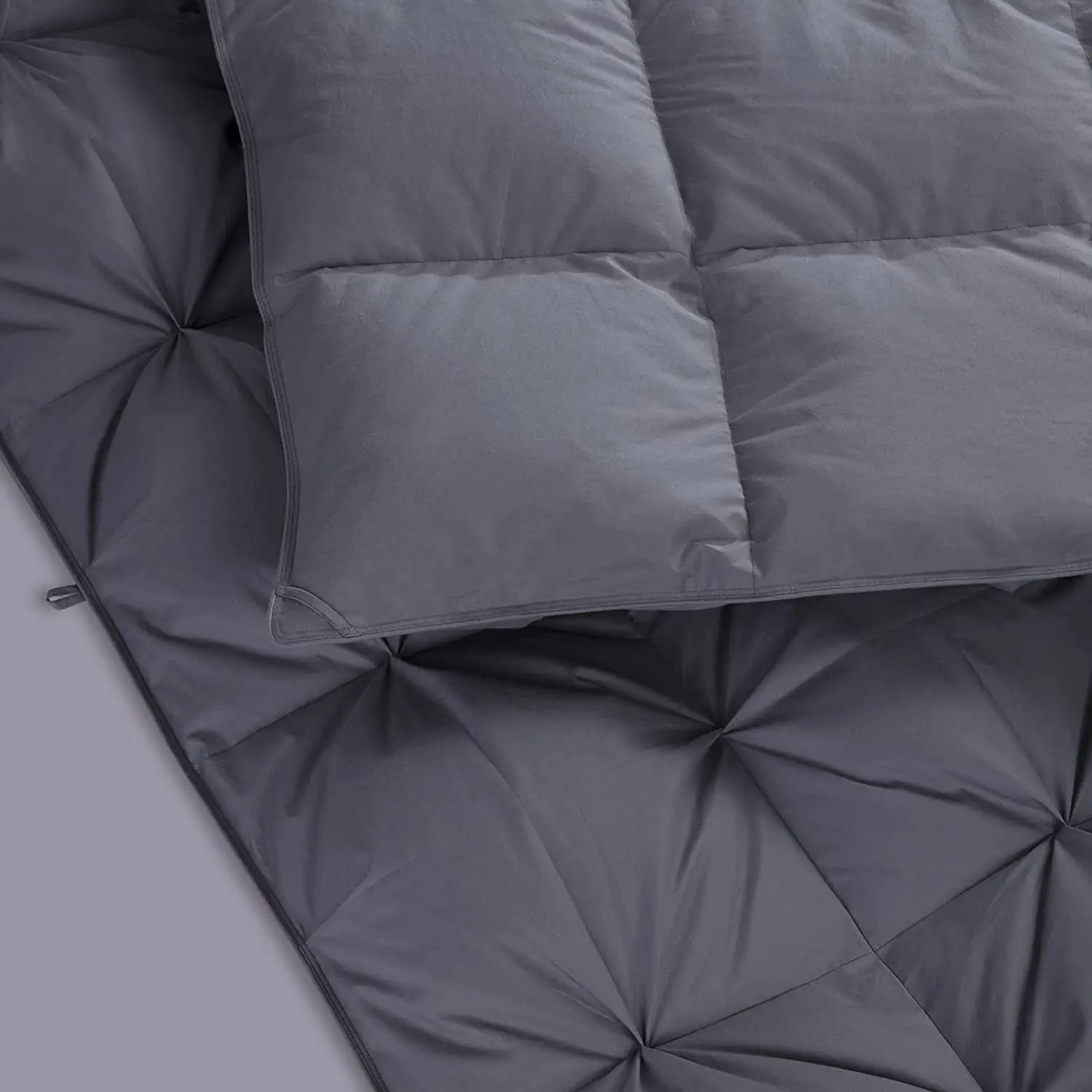 Grey Pinch Pleat  120x120 Oversized King Goose Feather and Down Comforter Fluffy Extra Large Comforter