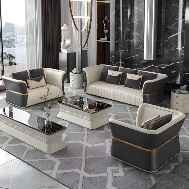 Moroccan style wooden leather white leather sofa leisure sofa set home living room combination sofa