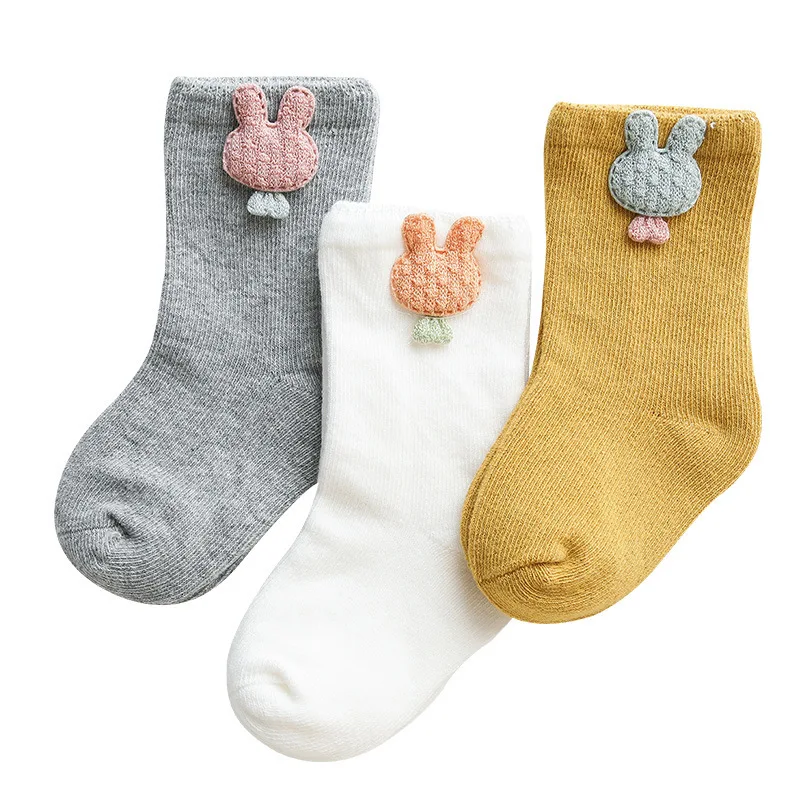 
2021 New cartoon animal elephant rabbit cloud 3 pairs cozy cotton tube boys girls 3d baby socks 