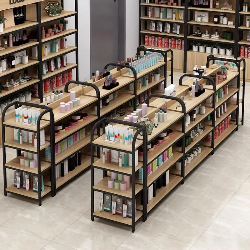 Custom store rack wooden shelves for super market wooden display supermarket racks shelves liquor store interior