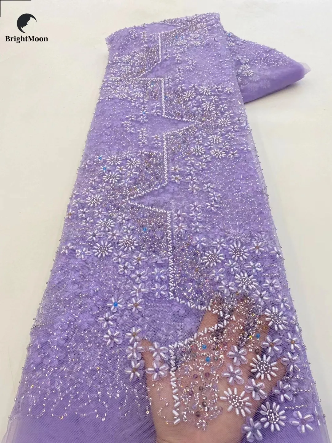 Heavy beads embroidery flower sequins tulle lace women mesh lace fabric for wedding dress